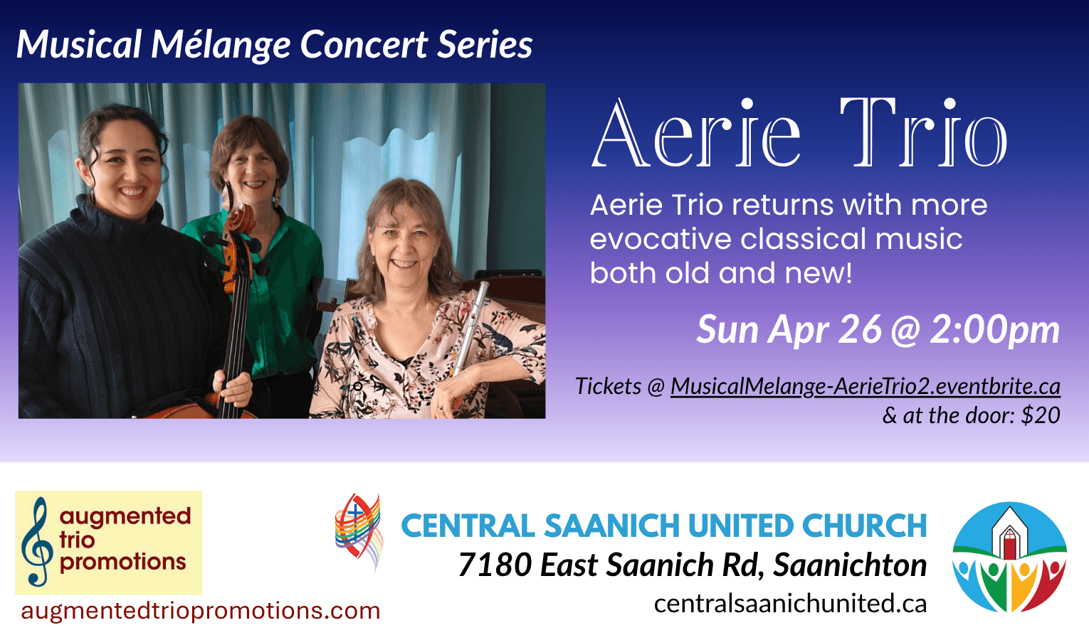 Musical Mélange: Aerie Trio at 7180 East Saanich Rd. Saanichton