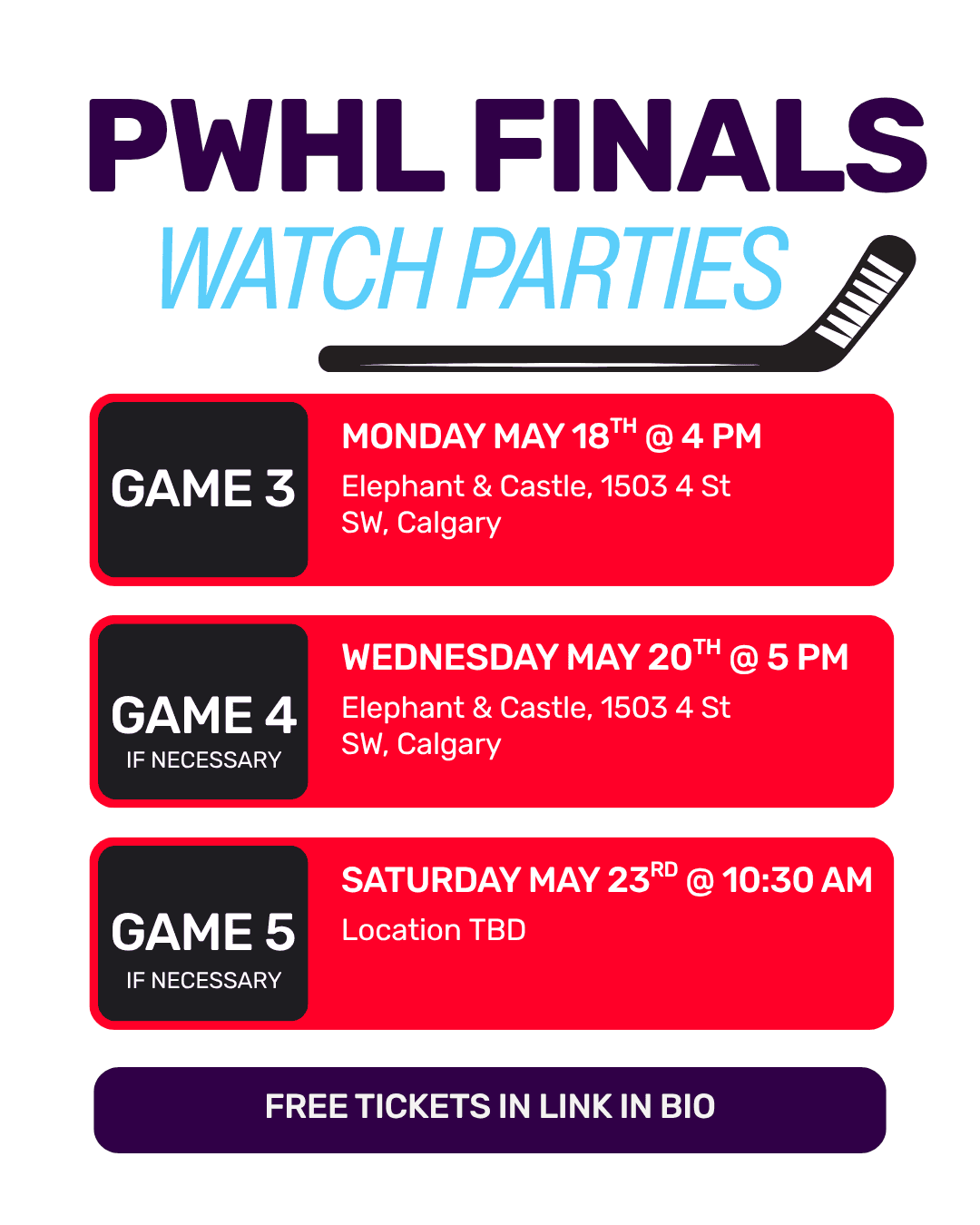 Game 4* PWHL Finals Watch Party at Elephant & Castle, 1503 4 St SW, Calgary