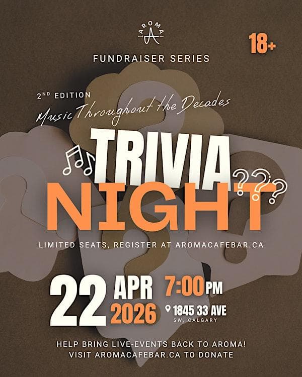 Fundraiser Trivia Night: Music Through The Decades 2nd Edition at Aroma Café Bar on 33 Ave