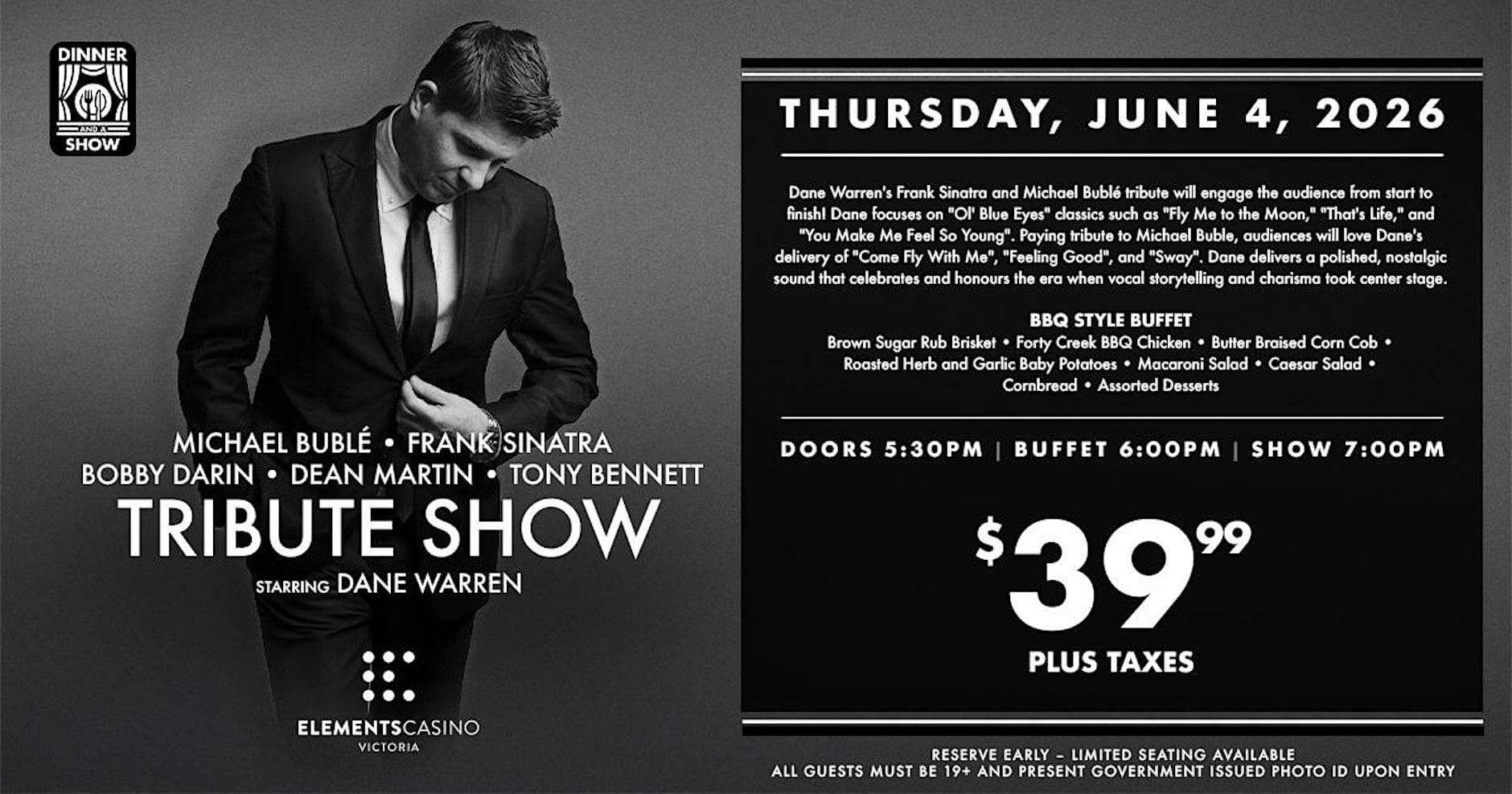 Dinner & A Show: Michael Bublé, Frank Sinatra, Bobby Darin, Dean Martin — Live Music in Victoria