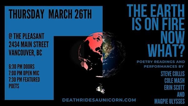 The Earth is on Fire: Now What? at The Pleasant FOOD•DRINKS•COMMUNITY Vancouver