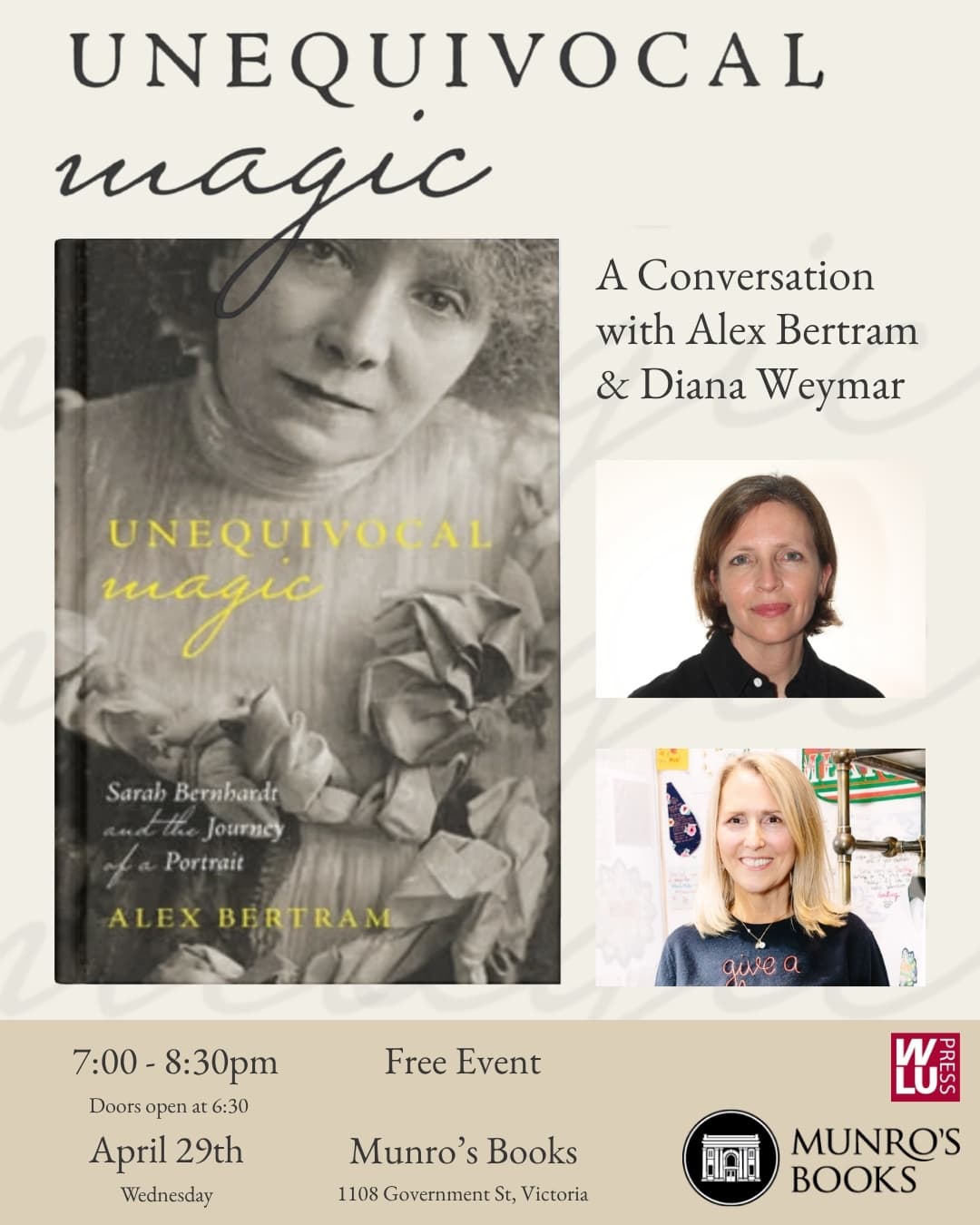 Book Launch Event - a conversation with Alex Bertram and Diana Weymar at Munro's Books - 1108 Government St