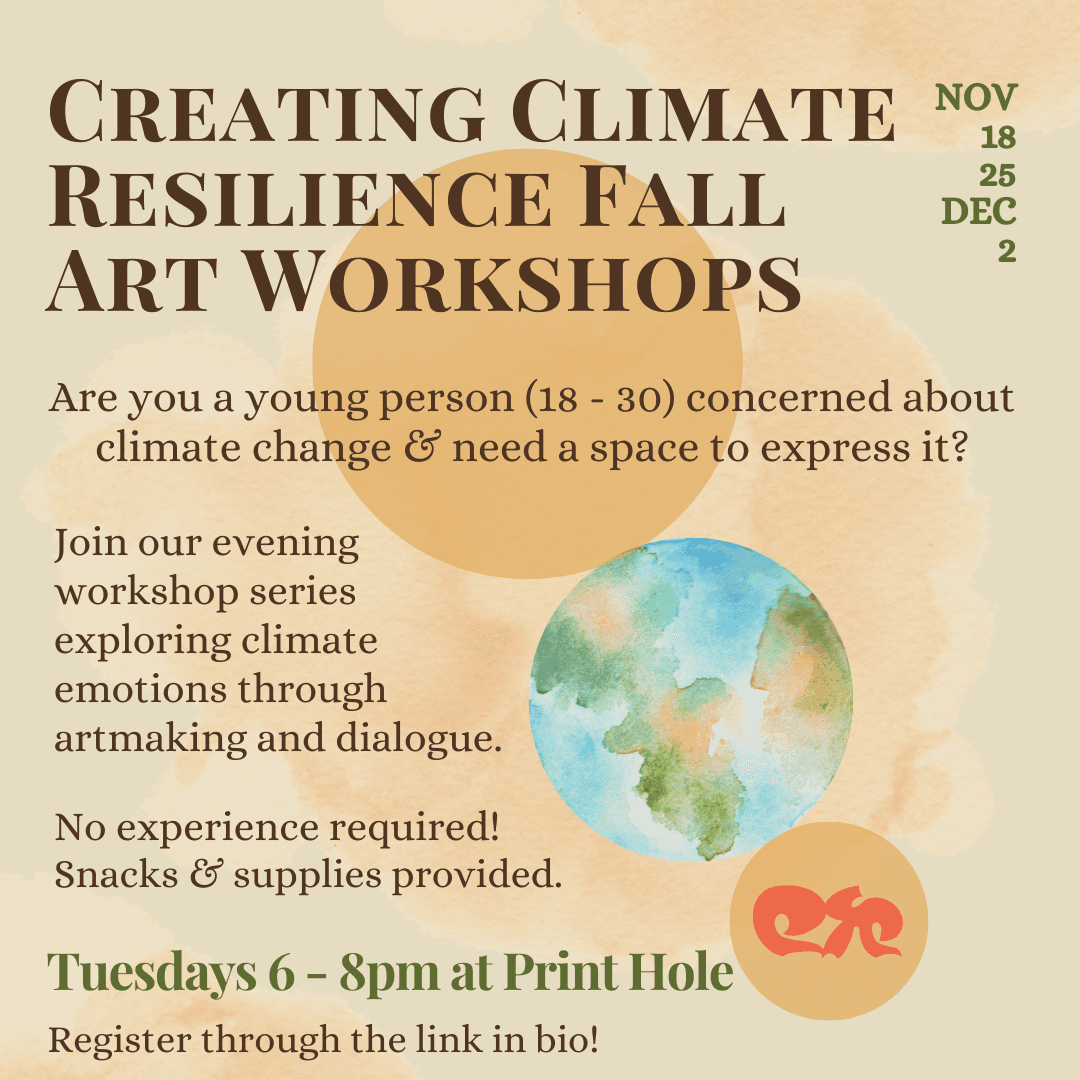 Creating Climate Resilience Fall 2025 Art Workshop Series at Print Hole, 712 Cormorant Street, Victoria B.C.