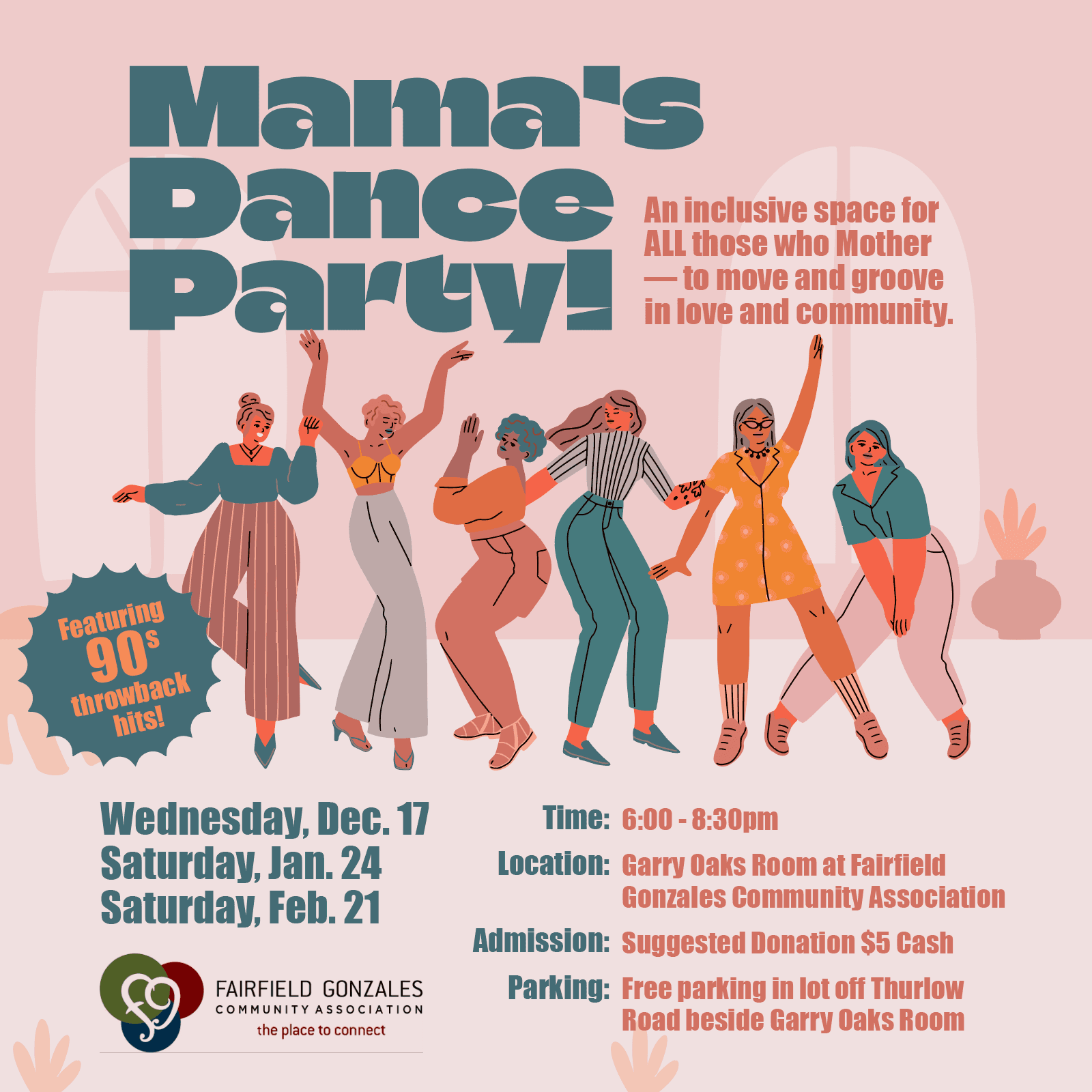 Mama's Dance Party at 1341 Thurlow Road, Garry Oaks room, Fairfield Gonazles Community Association