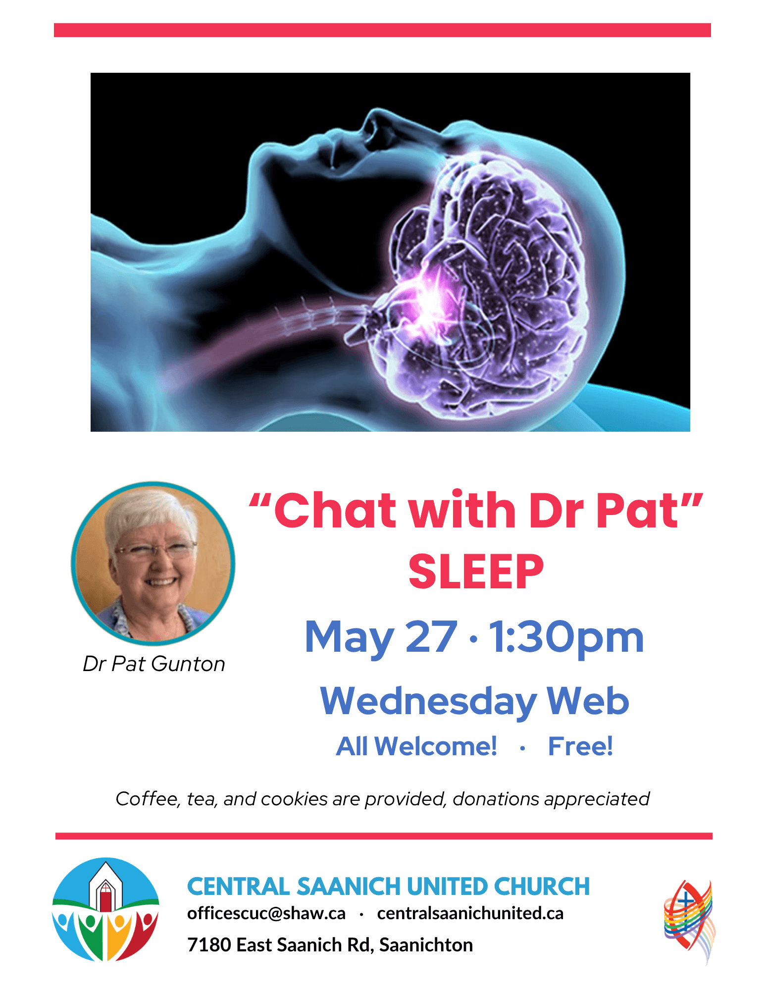 Wednesday Web: Chat with Dr Pat at Central Saanich United Church, 7180 East Saanich Road, Saanichton