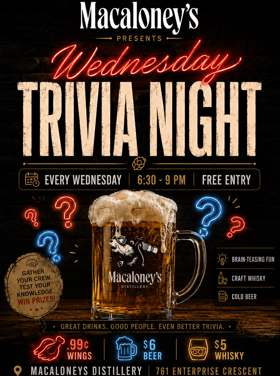 Macaloney's Wednesday Trivia at Macaloneys Distillery