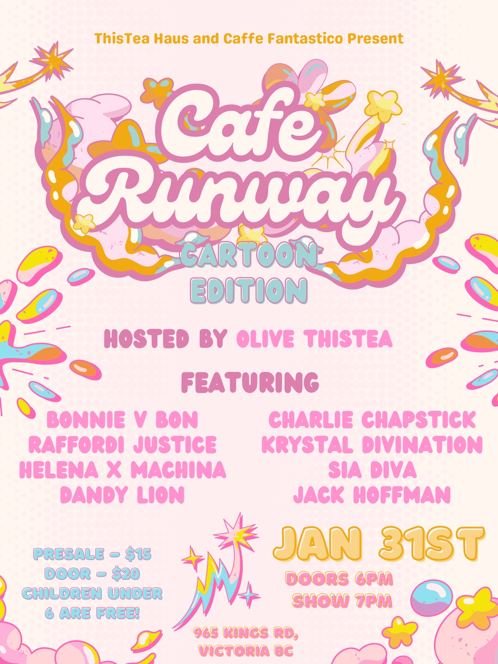 Cafe Runway: Cartoon Edition JAN 31st at Caffe Fantastico, Kings Road, Victoria, BC, Canada