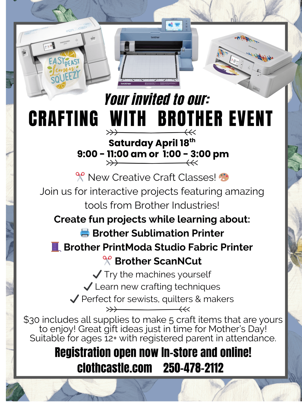 Crafting with Brother Event/Class at 786 Goldstream Ave.
