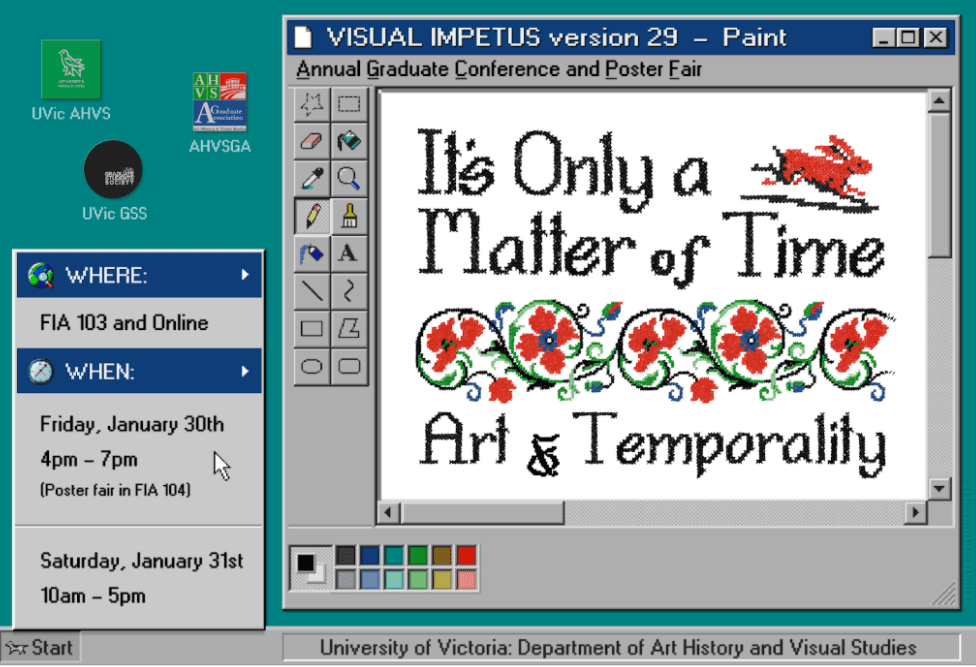 29th Annual Visual Impetus Conference: It's Only a Matter of Time at Fine Arts Building Room 103 and 104, 3800 Ring Road, Victoria, BC V8N 4V3