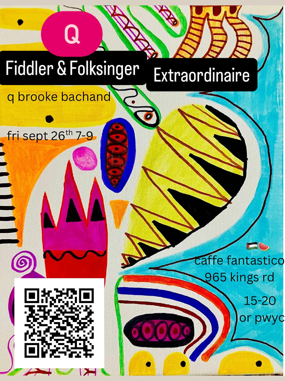 Q brooke Bachand: fiddler & folk singer extraordinaire at Caffe Fantastico 965 Kings Rd