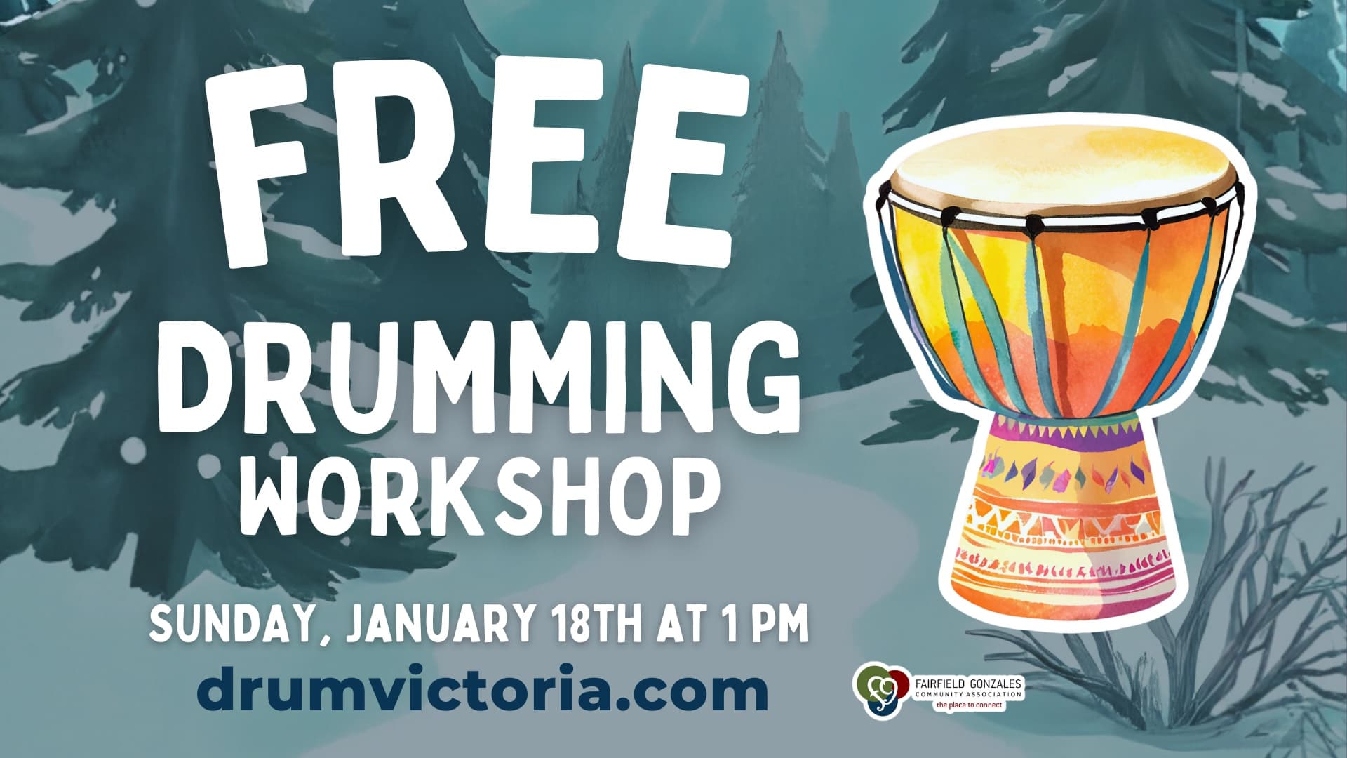 Free Drumming Workshop at Gary Oak Room (Fairfield Community Place), 1335 Thurlow Road, Victoria, BC V8S 5K2