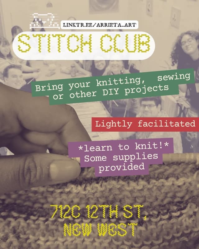 Stitch Club - (Learn To Knit Or Bring Your Own Diy Projects) at Arrieta Art Studio